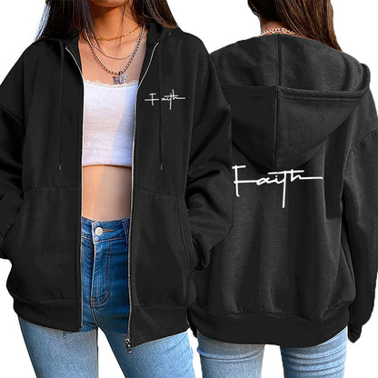 Damen-Strickjacke mit Reißverschluss, Mantel, bedruckt, lässiges Kapuzen-Sweatshirt, Sport-Jogging-Kleidung, hochwertige, vielseitige Straßenfrauenjacke