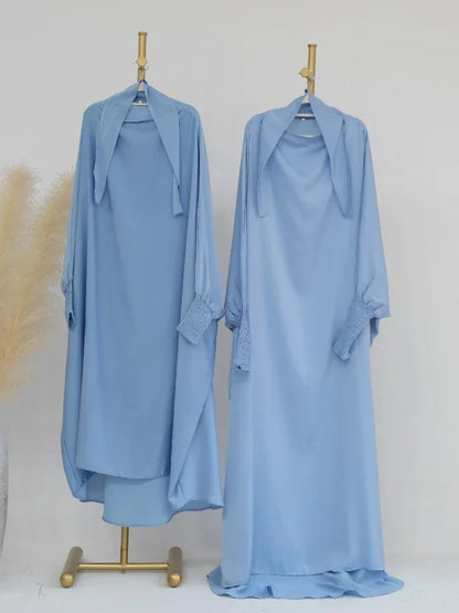 Ramadan Muslim Robe 2 Piece Set Mommy & Kids Prayer Garment Hijab Dress Women Girls Hooded Abaya Niqab Islam Dubai Eid jilbab