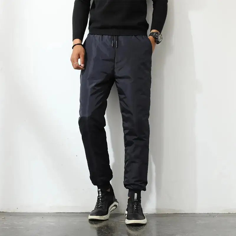 New Winter Thermal White Duck Down Pants for Men Loose Fit High Waist Warm Thickened Elastic Waistband Down Trousers Man PT-590.