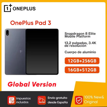 Global Version OnePlus Pad 3 13.2inches Tablet 144Hz Screen 12140mAh Snapdragon 8 Battery 13MP Rear Camera 8 Speakers 80W Charge.