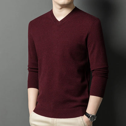 New Sweatwear Men's V Neck Basic Solid Color Sweaters Round Neck Elastic Pullovers Warm Autumn Knitted Oversized Sweater Men