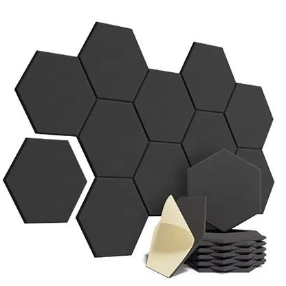 12 Pack HexagonalSelf-adhesive Acoustic Panels Sound Proof Foam Panels Y-Lined Design to Absorb Noise Eliminate Echoes Black
