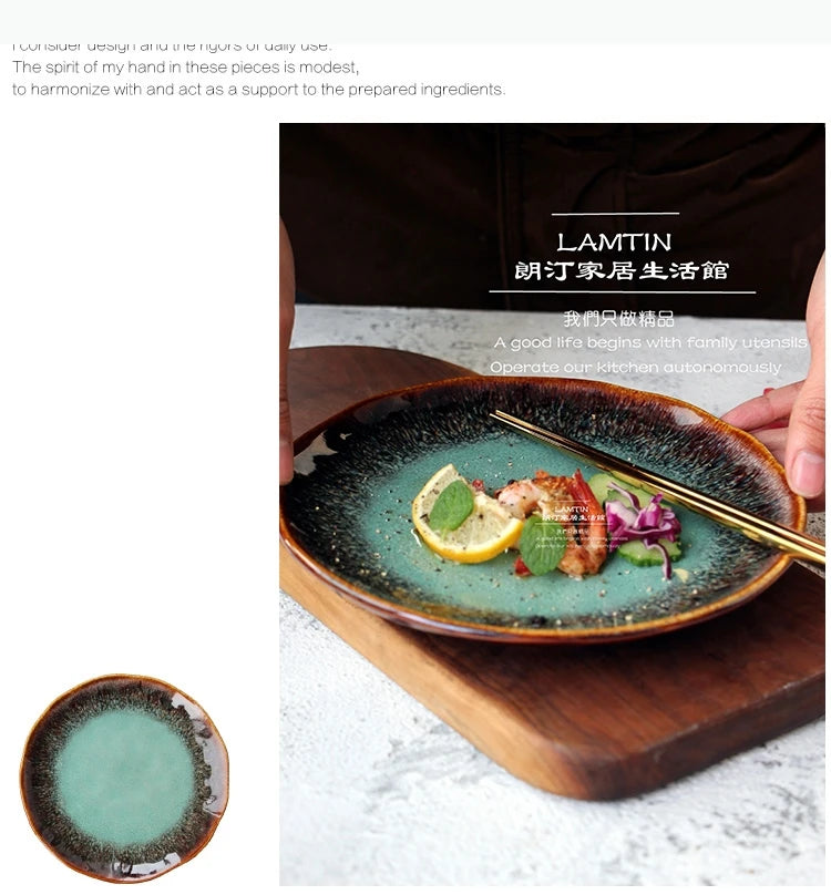 8 inch European ceramic dish Western steak dish pasta home dish plate kiln transmutation glaze china plates.