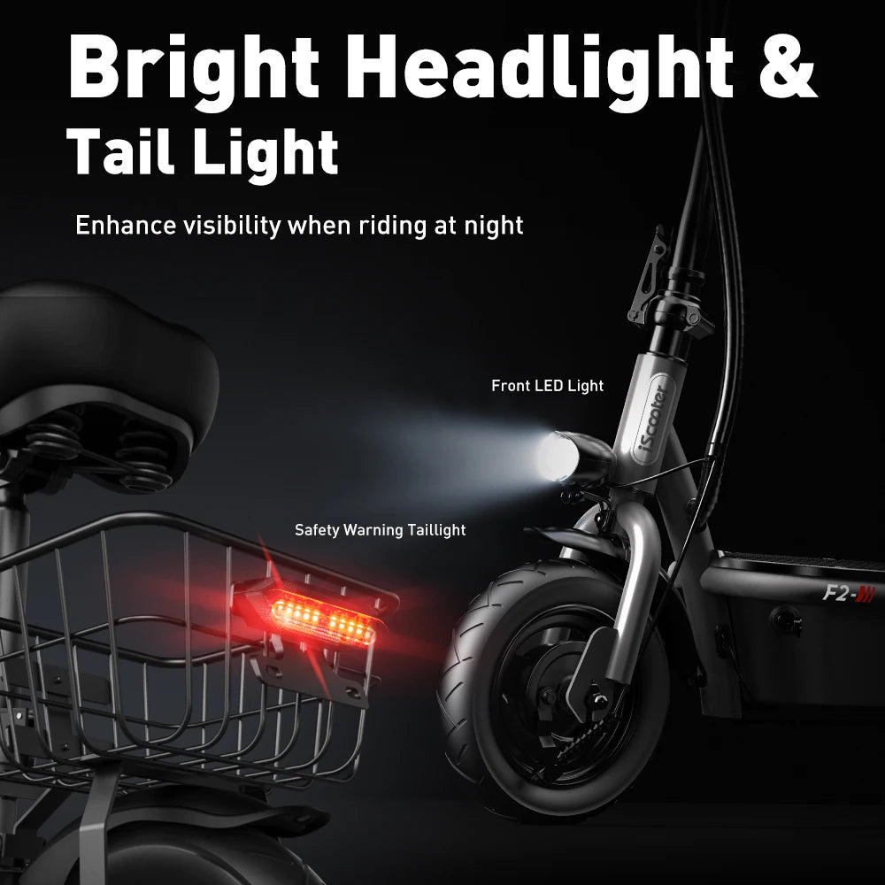 iScooter F2 Foldable Adult Electric Scooter with Seat E-Scooter 30KM/H Electric Kick Scooter 500W Skateboards Kickboard 10 Inch.