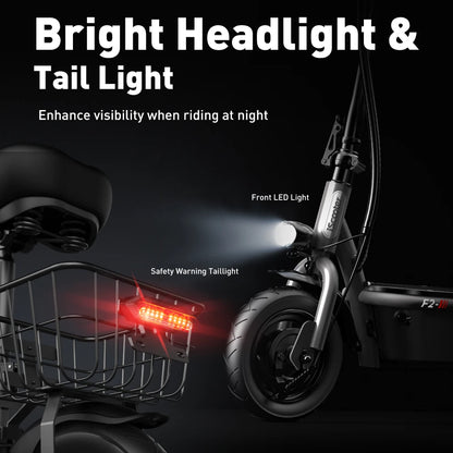 iScooter F2 Foldable Adult Electric Scooter with Seat E-Scooter 30KM/H Electric Kick Scooter 500W Skateboards Kickboard 10 Inch.