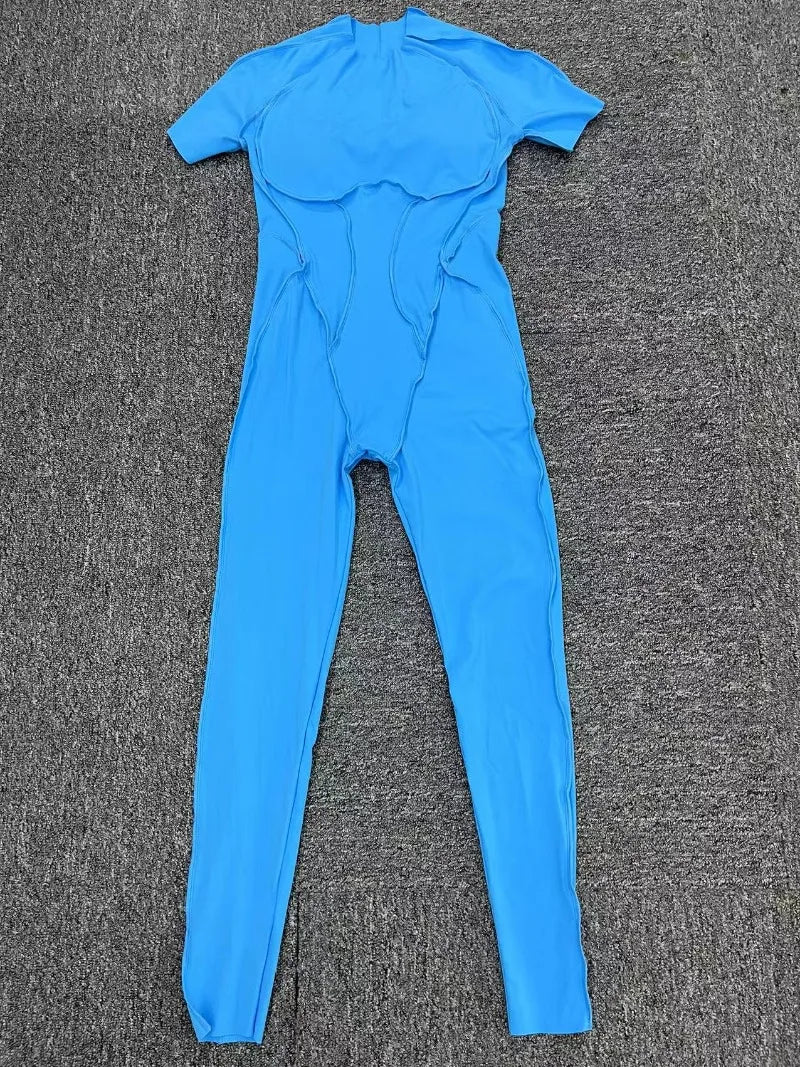 Seamless Yoga Jumpsuits Sports Fitness Hip-lifting Backless Short-sleeved One-piece Workout Gym Leggings Tracksuits for Women