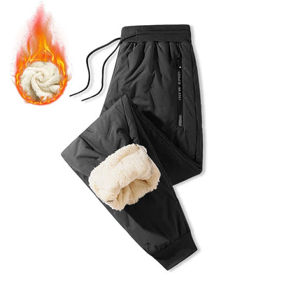 Winter Sweatwear Men's Plush Thick Sweatpant Thermal Zipper Pocket Trousers Casual Jogger Outdoor Windproof Thickened Pants.