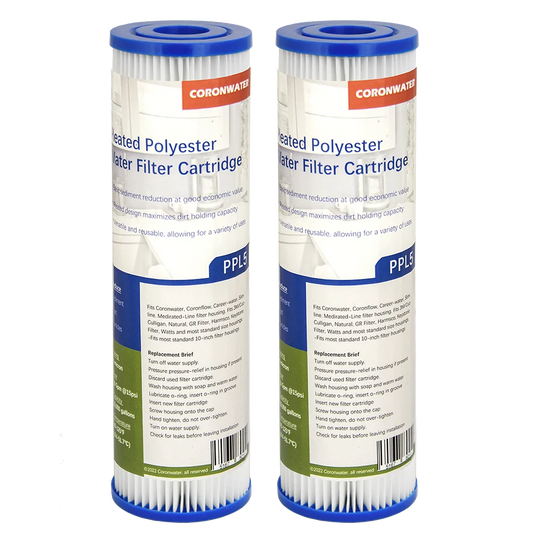 Coronwater 2.5" x 10" Pleated Polyester Water Filter Cartridge High Flow Sediment for Water Filter