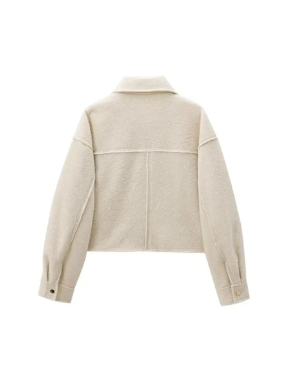 TRZA-Kurzjacke mit Taschen für Damen, Langarmmantel, Reißverschluss vorne, Damenoberbekleidung, schicke Oberteile, Mode