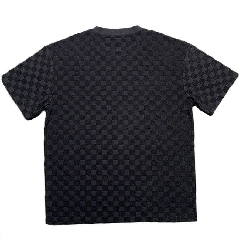 European and American Oversized Fashion Brand Men's Summer New Chessboard Plaid Loose Sports and Leisure Two-Piece Set.