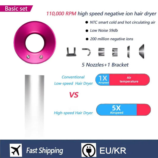 High Speed Bladeless Hair Dryer Negative Ion Fast Drying Home Powerful Hair Dryer Styling Tools 1600W High Speed Hair Dryer.