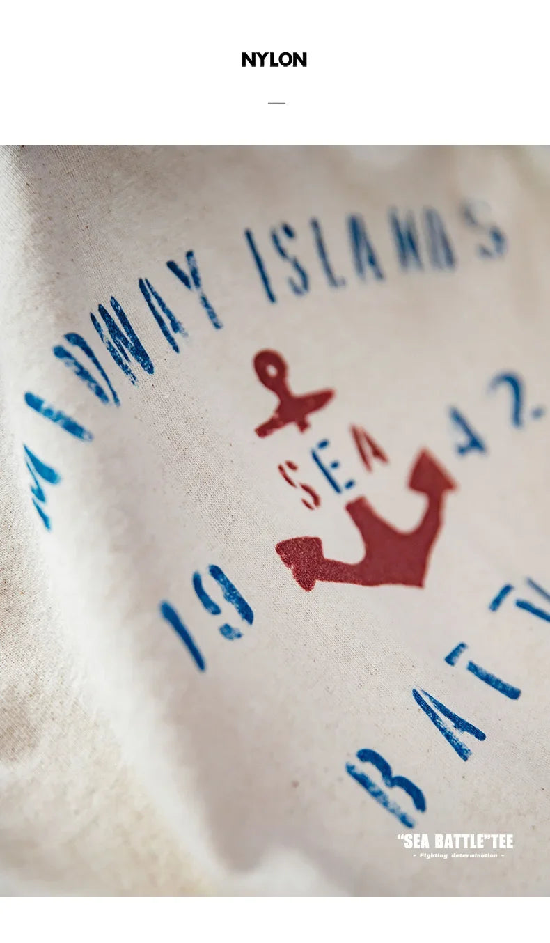 Maden Vintage Letter Print Cotton Short Sleeve T-Shirt Men's Summer Loose Fit Ribbed Crew Neck Tee Casual Street Tops for Daily.