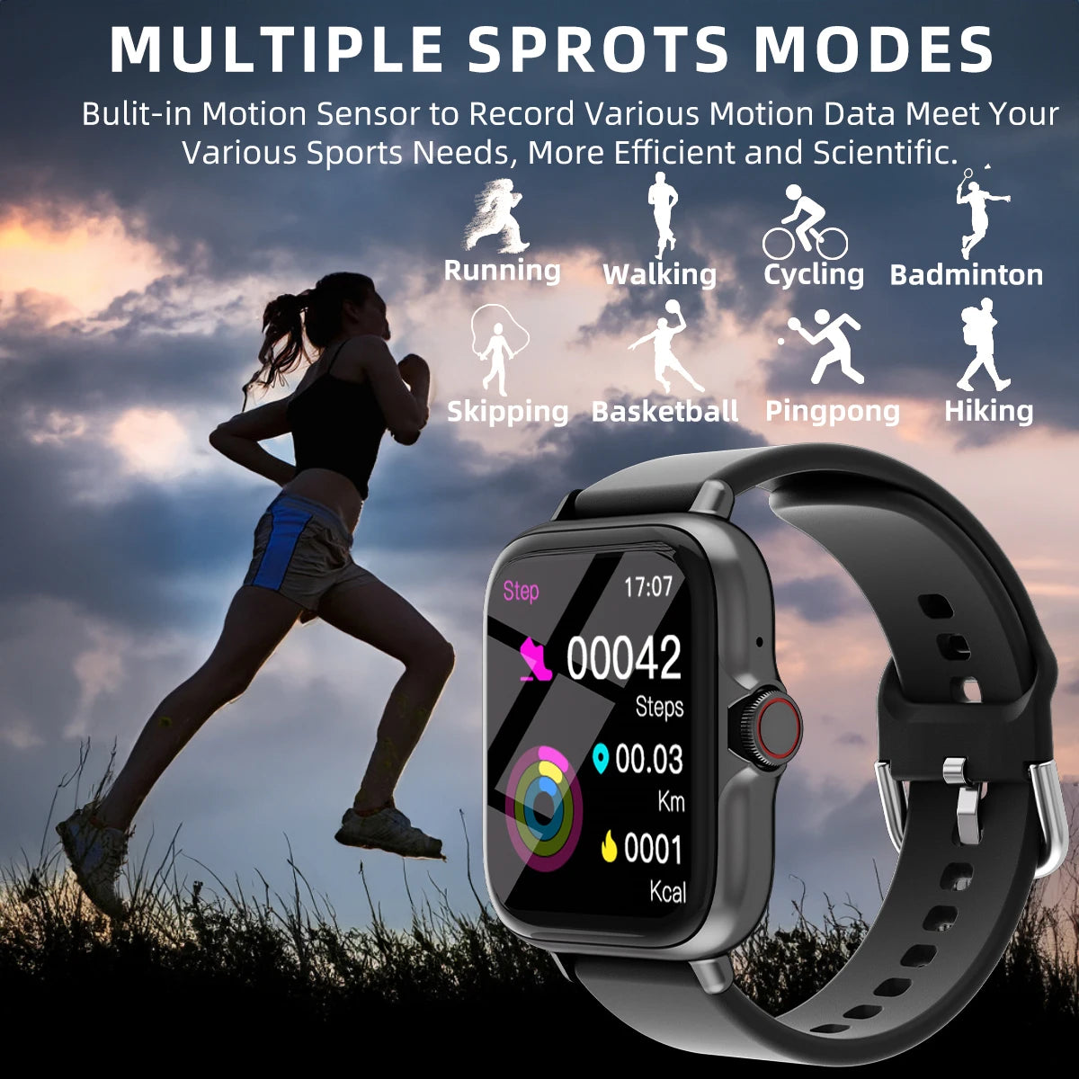 1.83'' Waterproof Smart Watch with Message Answer Call Sleep Monitoring Sports Pedometer Information Alerts For iPhone Android.