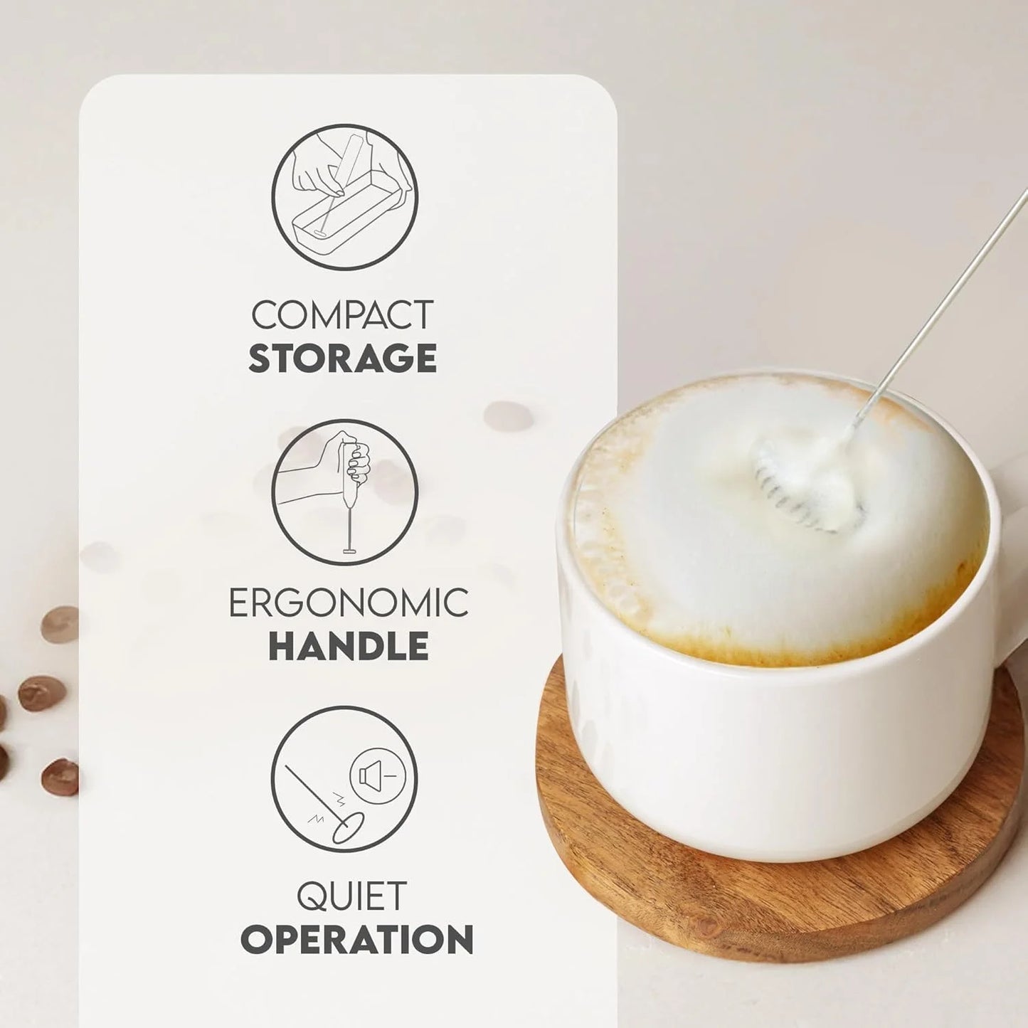 Electric Milk Frother Handheld for Coffee Mini Drink Mixer Whisk Coffee Foamer Wand with Stand for Lattes Cappuccino Gift Idea.