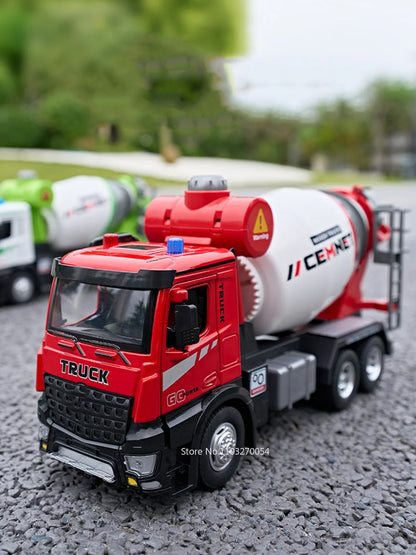 1/24 Electric Mixer Truck Toys Model Car Alloy Diecast Engineering Vehicles Doors Opened Sound Light Pull Back Toy Gift for Kids.