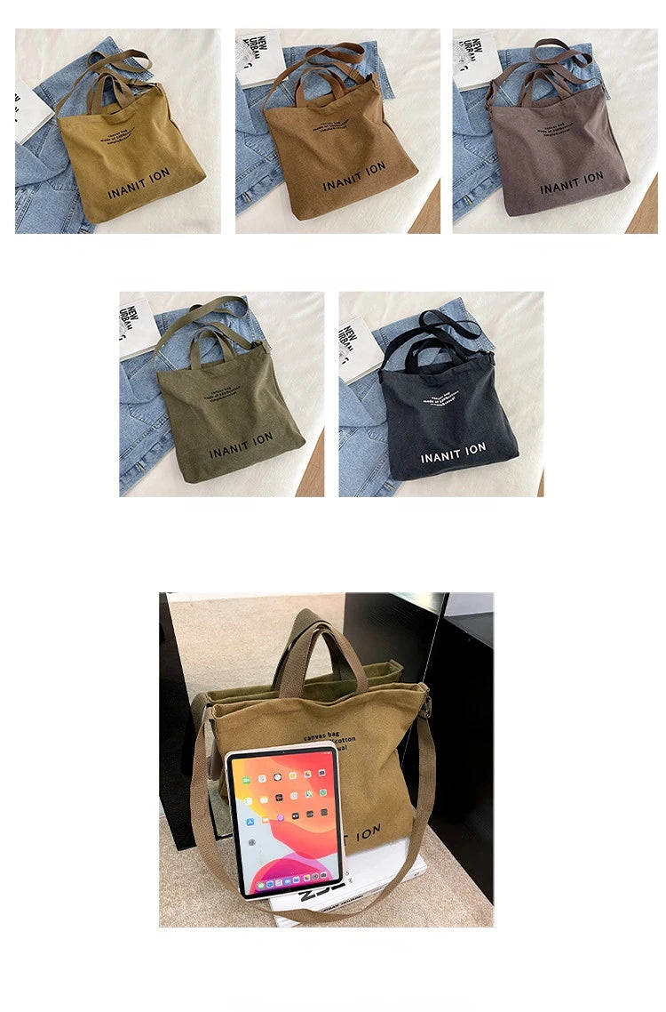 Japanese Canvas Men's and Women's Simple Cross-body Bag Wash Canvas Thick Handbag Large Capacity Arts Students Package Satchel.