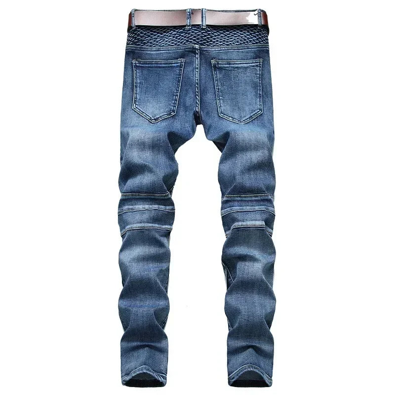 Herbst männer Patchwork Vintage Biker Jeans Hip Hop Hosen Dünne Gerade Elastische Radfahren Denim Hosen Männlichen Mode Streetwear.