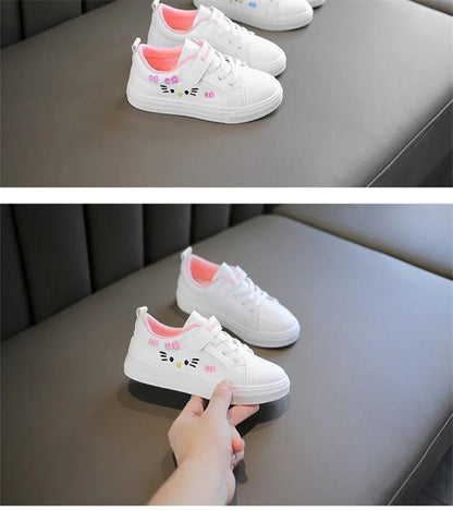 2023 Children's Little White Shoes Girls' Student Flat Bottom Casual Sports Shoes Low Top Spring Korean Plate Shoes.