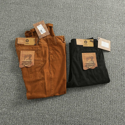 Spring And Autumn New American Retro 100% Cotton Multi-pocketed Washed Old Straight Casual Pants Loose Fashion Cargo Trousers.