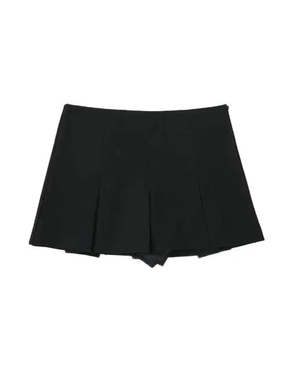 Women Fashion With Pleated Shorts Skirts Vintage High Waist Side Zipper Female Skort Mujer.