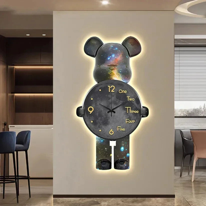 Wand Ästhetische Bär Uhr Moderne LED Licht Einzigartige Bär Stille Uhr Lampe Uhr Luxus Esszimmer Wohnzimmer Dekoration Hause Ornament
