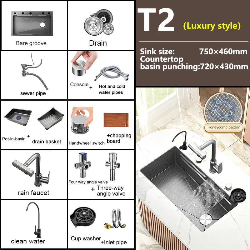 Waterfall Sink Large Single Slot Stainless Steel Kitchen Sink Embossed Washbasin Under The Basin Installation For Kitchen