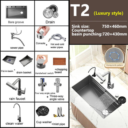 Waterfall Sink Large Single Slot Stainless Steel Kitchen Sink Embossed Washbasin Under The Basin Installation For Kitchen