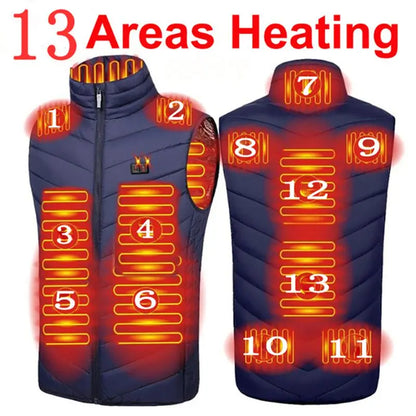 Men USB Infrared 17 Heating Areas Vest Jacket Men Winter Electric Heated Vest Waistcoat For Sports Hiking Oversized 5XL.