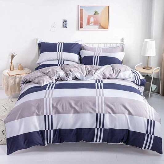 3PC 100% Cotton Duvet Cover Set Striped Printing 1PC Duvet Cover 2PC Pillowcase Cotton Soft Skin Friendly Bedding.