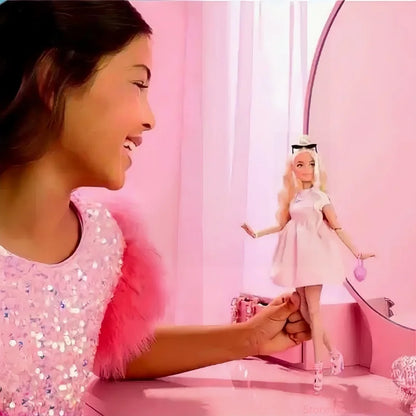 Hot High Quality Barbie Deluxe Style Dolls Pink Dress Outfit Blond Hair Knot Bow Accessories Toys For Girls Sweet Gift In Stock.