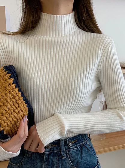 2025 Knit Jumpers Top Chic Autumn Winter Sweater Pullovers Women Long Sleeve Casual Turtleneck Warm Basic Sweater