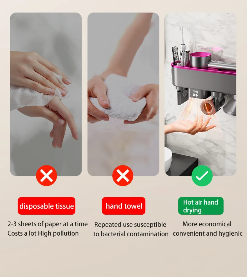 1600W Negative Ionic Hair Dryer For Dyson Hair Dryer Shelf 2 IN 1 Become Hand Dryer Whitout Drilling Hanger Household