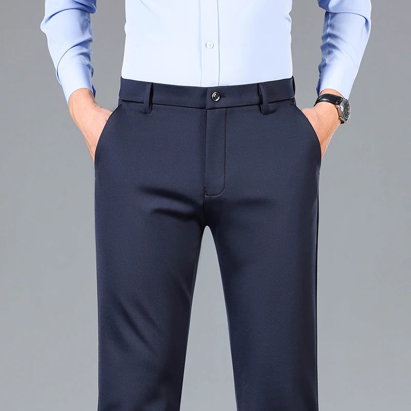 2025 Autumn Winter Suit Pants Men Baggy Straight Business High Waist Work Thick Embroidery Long Formal Trousers Male Plus Size.