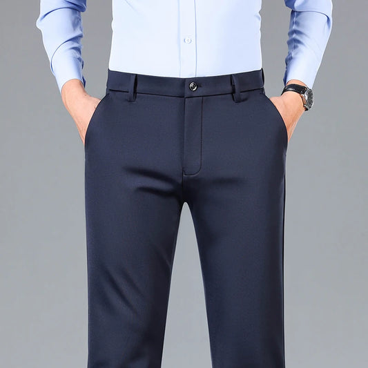 2025 Autumn Winter Suit Pants Men Baggy Straight Business High Waist Work Thick Embroidery Long Formal Trousers Male Plus Size.