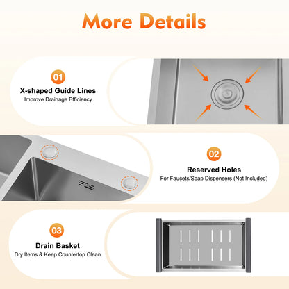 Rechteckiges Unterbau-/Topmount-Waschbecken mit schalldichten Pads, Doppelschüssel-Küchenspüle aus Edelstahl, Badezimmerwaschbecken ﻿
