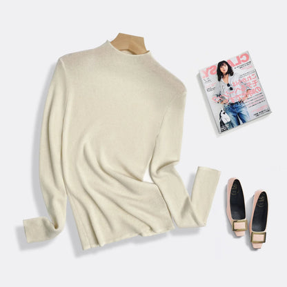 100% Ultra-fine Merino Wool Sweater Autumn and Winter Loose and Simple Semi-turtleneck Wool Bottoming Shirt Multi-color Sweater