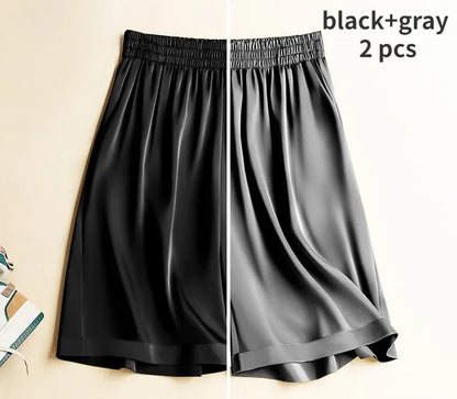 High Waist Ice Silk Acetate Shorts Pants Women's Summer Thin Satin Cropped Pants Casual Loose Plus Size Pajamas Women Shorts.