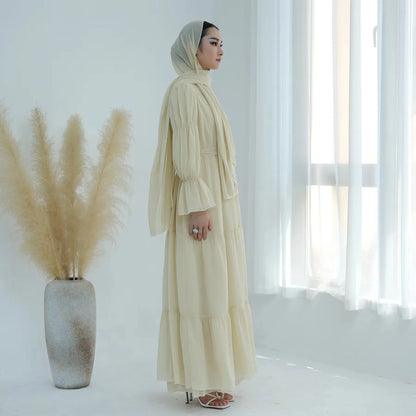 Chiffon Sheer Open Abaya Set Hijabi Muslim Women Party Ramadan Islamic Clothing  Dubai Turkey Kaftan Crepe Kimono Open Abayas.