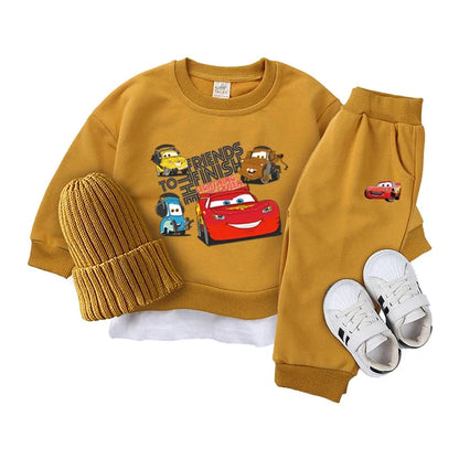 Korean Baby Clothing Sets Spring Autumn Toddler Boy Girl Cartoon Car Lightning Mcqueen Tracksuit Pullover Pants 2PCS Suit Outfit.