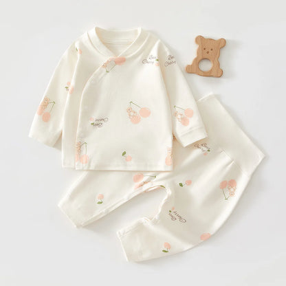 Newborn Baby Base Shirt+pants 2-piece Set Autumn and Winter Cartoon Pure Cotton Top+pants 0-18M Newborn Baby Pajamas.