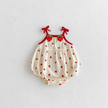0-2Y Sommer Baby Mädchen Kleidung Erdbeere Druck Infant Mädchen Bodysuit Kleinkind Leibchen Ein Stück