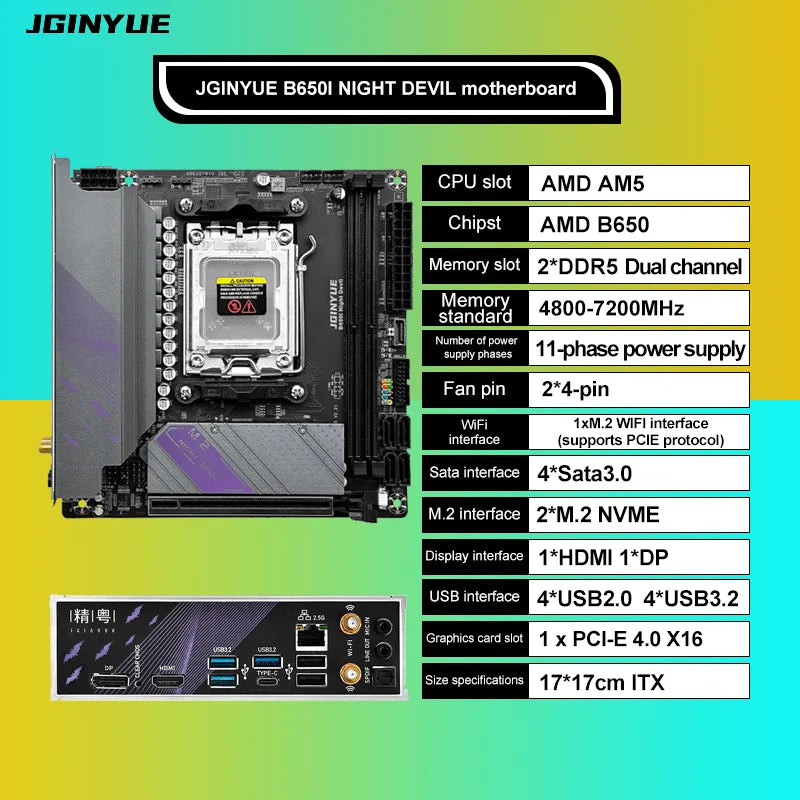 B650I Night Devil jginyue B650 Chipest B650 AM5 DDR5 mini itx pc motherboard gaming ARGB.