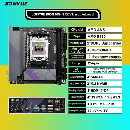B650I Night Devil jginyue B650 Chipest B650 AM5 DDR5 mini itx pc motherboard gaming ARGB.