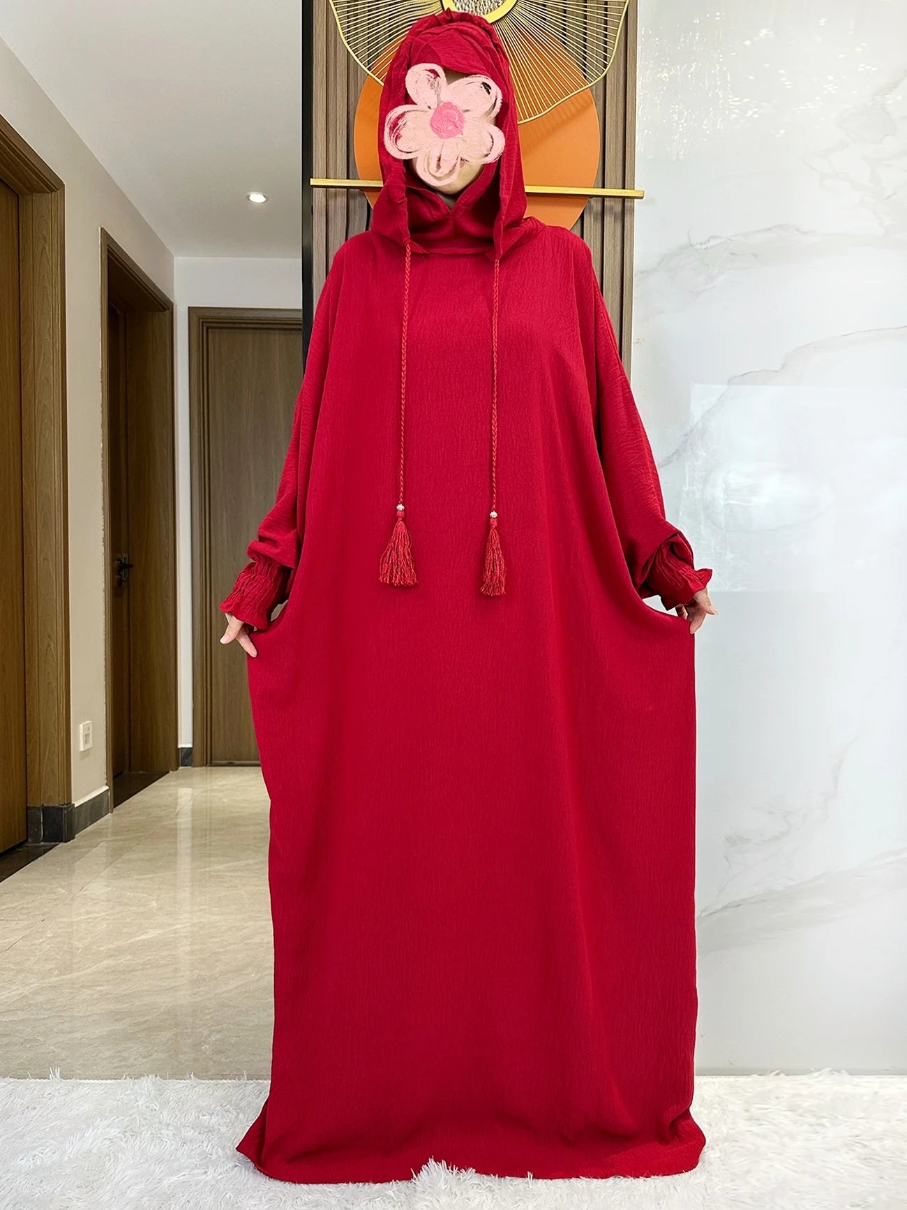 Women Cotton Abayas Muslim Ramadan Prayer Clothing With Hooded Jalaba Solid Casual Batwing Sleeve Arab Oriental Robe Eid Djellab