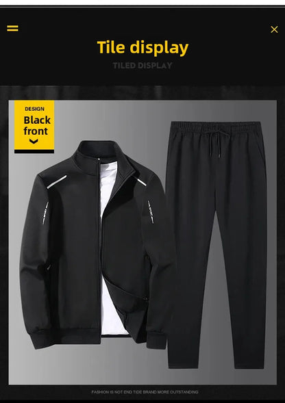 Men's Sportswear Set Spring Autumn Loose Stand Collar Two Pieces Casual Running Outfit Dad Clothes Comfortable Fitness Apparel.