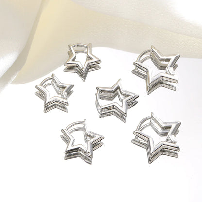 6Pcs/Set Fashion Simple Smooth Star Hoop Earrings for Women European Unisex Piercing Gothic Rock Jewelry Ear Buckles.