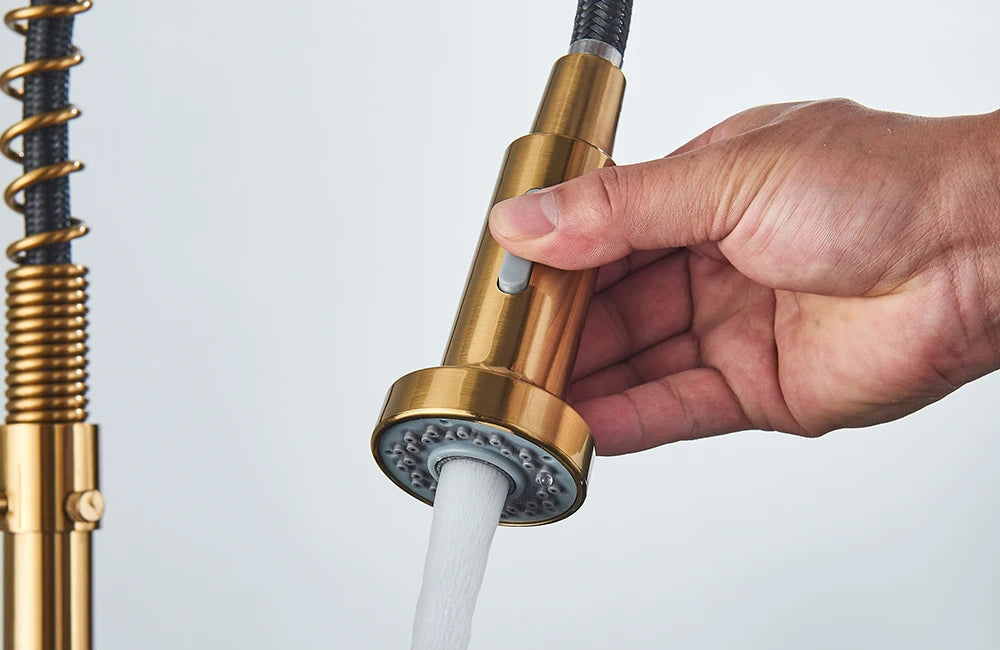 Brushed Gold Kitchen Faucet Pull Down 2-way Spray Single Handle Hot Cold Water Mixer Tap 360 Rotation Torneira Cozinha Mixer Tap