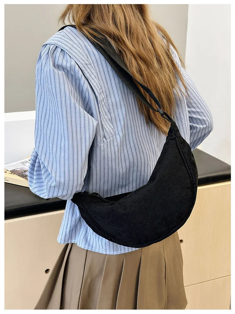 Solid Color Corduroy Women's Hobos Shoulder Bag Retro Casual Female Crossbody Bags Ladies Daily Travel Handbags Messenger Bag