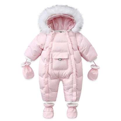 AYNIGIELL 2024 Winter Neugeborenen Verdickung Overall Integrierte Wolle Mit Kapuze Unten Strampler Baby Jungen und Mädchen Warme Schneefeste Overalls