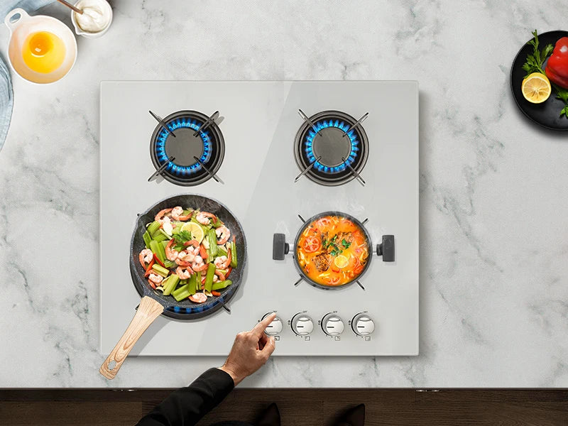 4-Burner Glass Ceramic Built-in Natural gas Propane gas New White Gas hob.